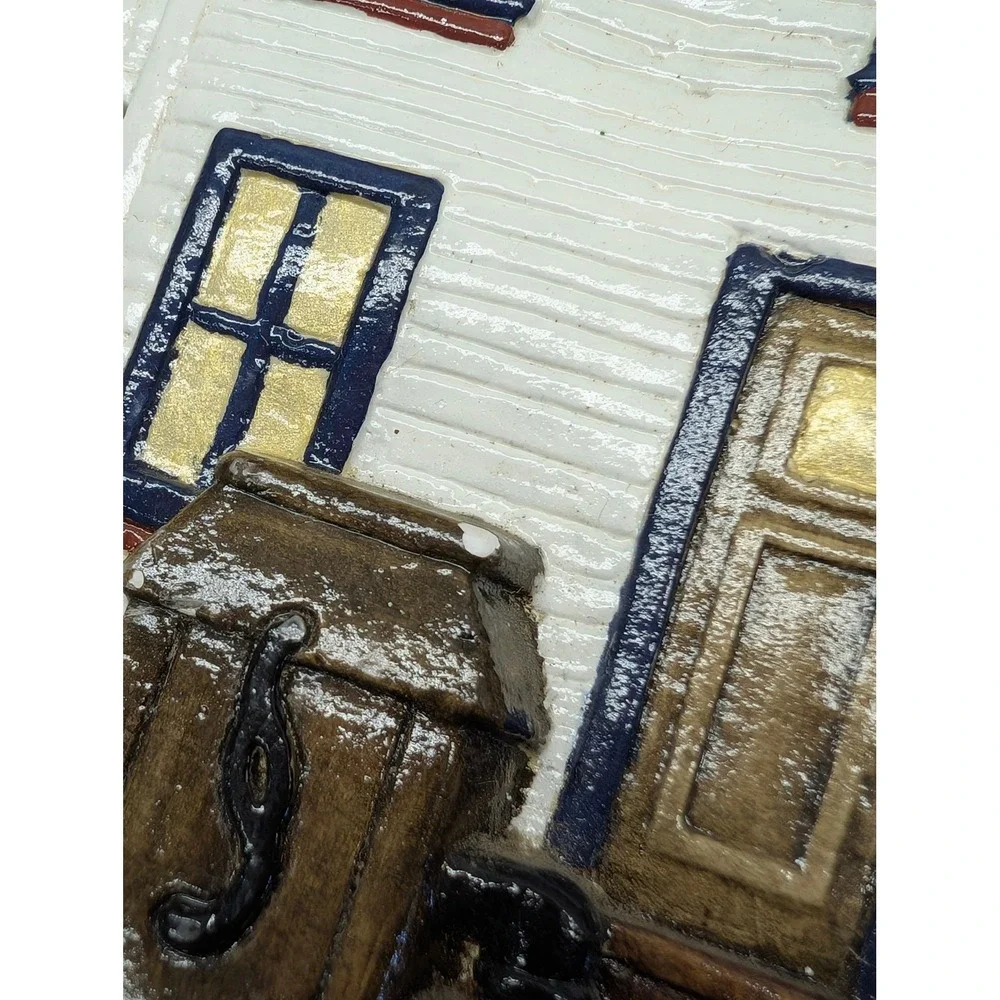 Vintage Farmhouse Barn & Country House Chalkware Wall Plaques Hand Painted Pair
